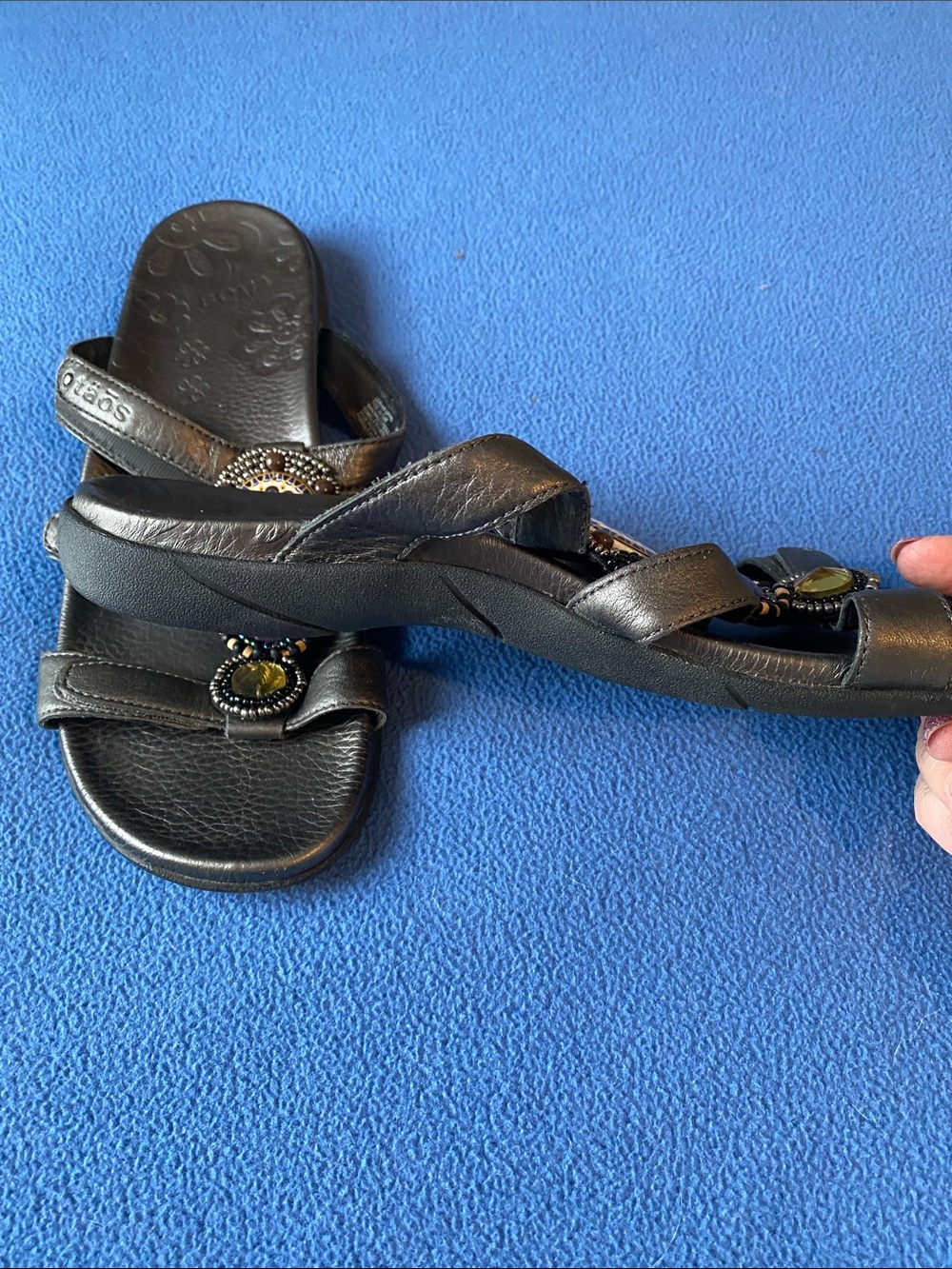 Taos Black Beaded Multi-Stone Slide Sandals - Picture 13 of 13